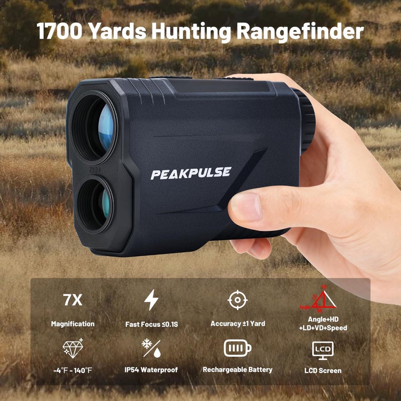 PEAKPULSE Hunting Range Finder 1700 Yards Rangefinder for Hunting Hunter 7X Magnification Rechargeable Battery Distance Vertical Horizontal Angle Speed Scan Clear - Image 2